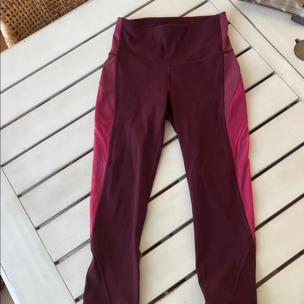 Lululemon Wunder Under Cropped Leggings Sz 6 Mesh sides burgandy - Picture 3 of 10